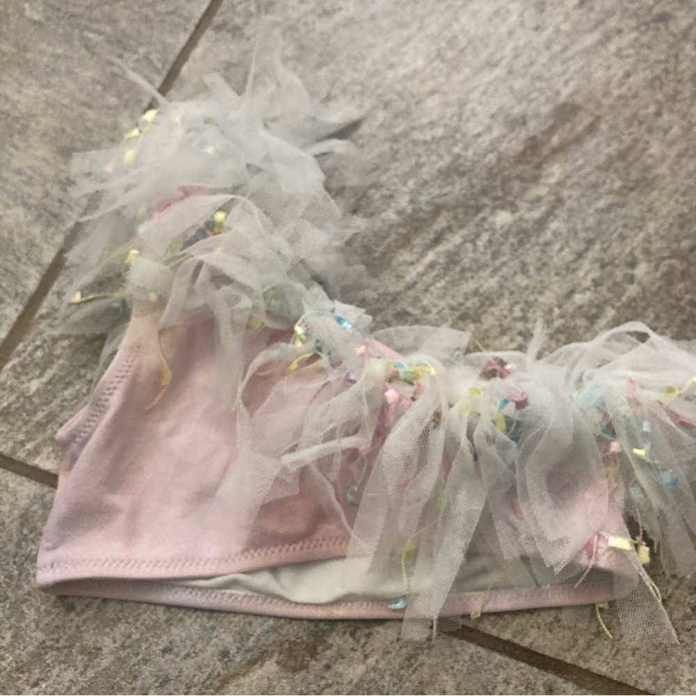 Stella Cove light pink with ribbon & tulle trim 2 piece one shoulder bikini 4 yr - Picture 5 of 6